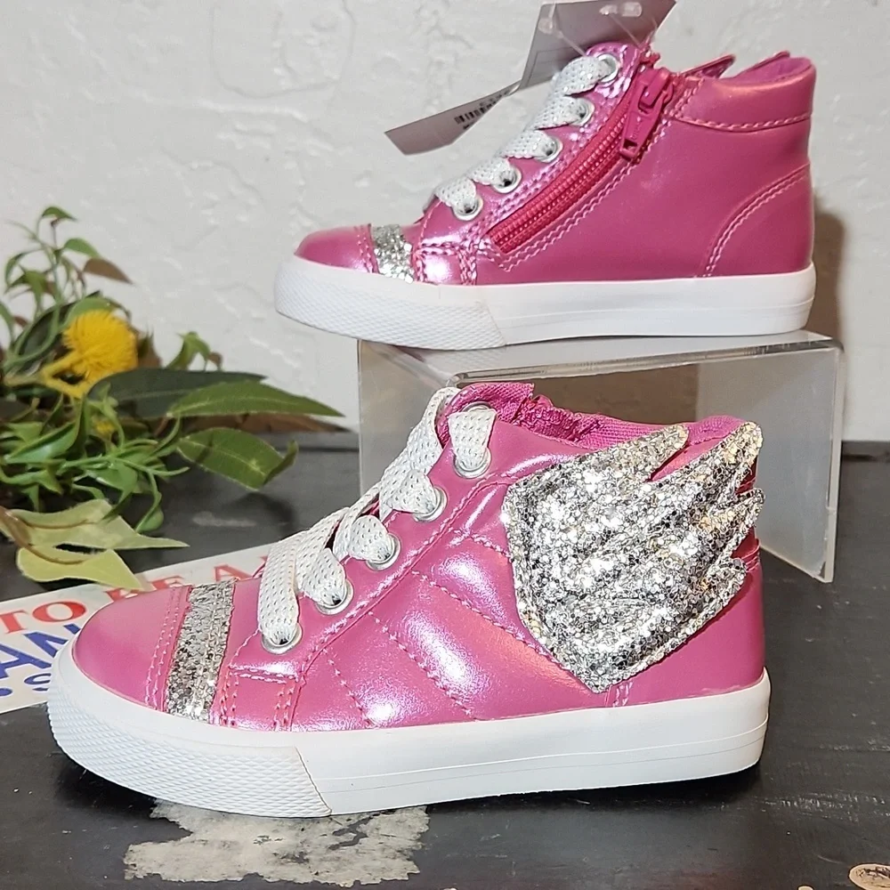 CAT & JACK Pink Pegasus Glitter Wing Pink Zipper Sneakers Size 7